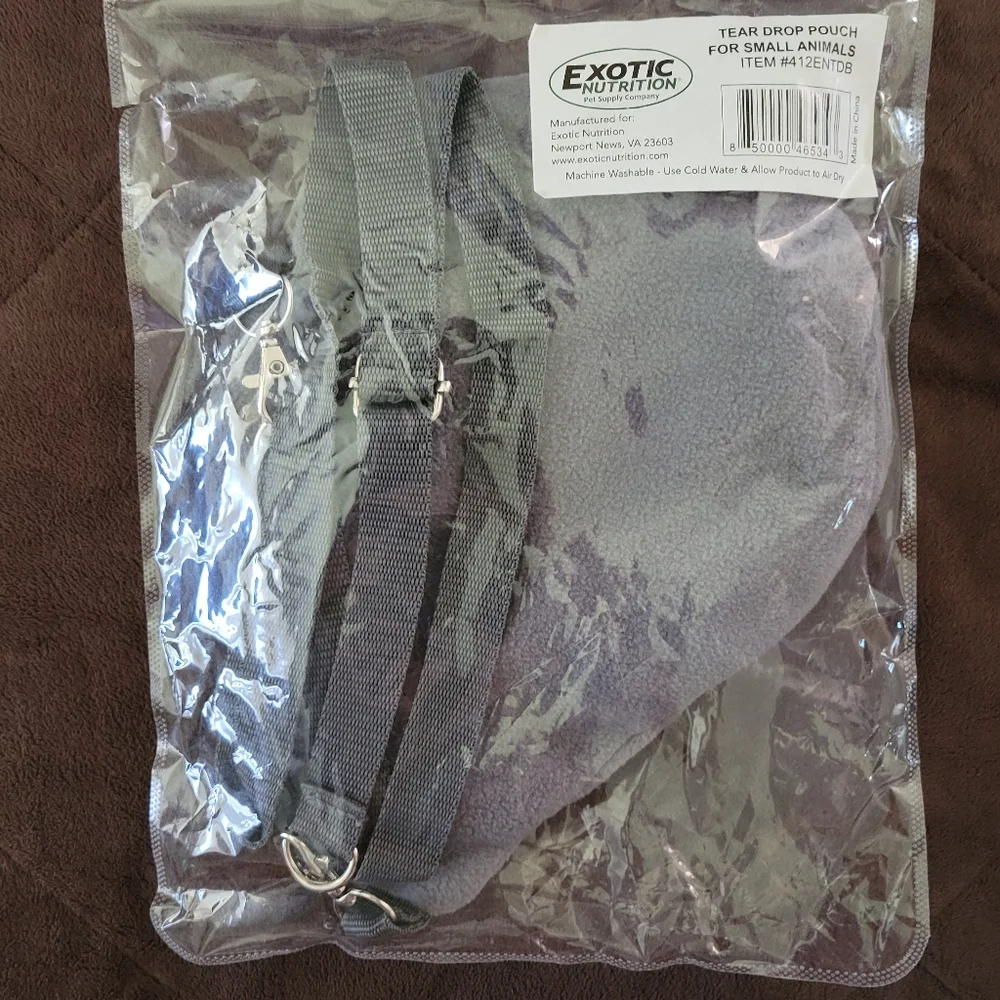 BRAND NEW Exotic Nutrition Small Animal Grey Tear Drop Carry Pouch with strap